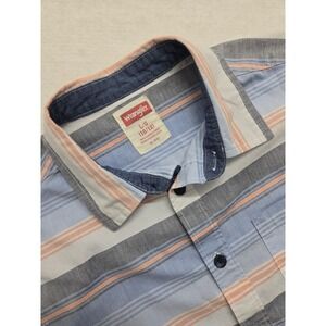 Wrangler Boys Button Up Shirt L (10/12) Blue Striped‎ Short Sleeve Casual Top